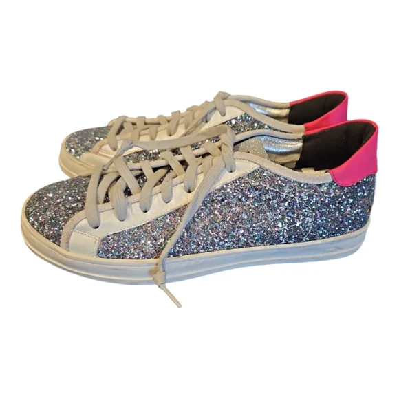 P448 Size 38 (US 8) Sparkly Silver and Pink Johnny Sneakers in LBL Glitter - Picture 4 of 14